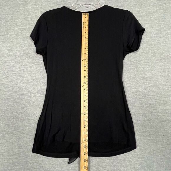 Tahari Ruffled Black Top Womens Medium Dark Romantic Day to Night Classic Blouse - Picture 9 of 10
